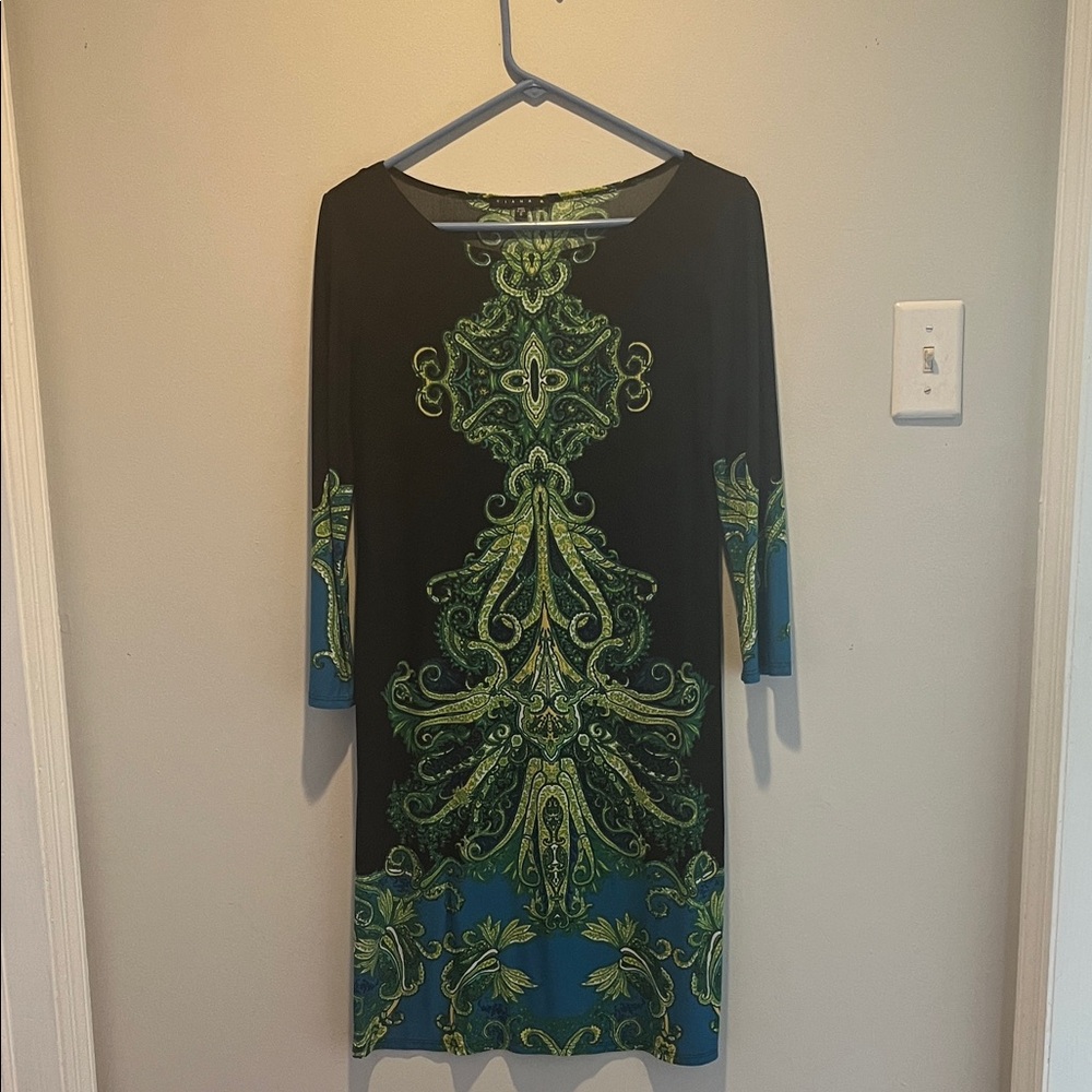 Tiana B. Black and Green Long Sleeve Dress